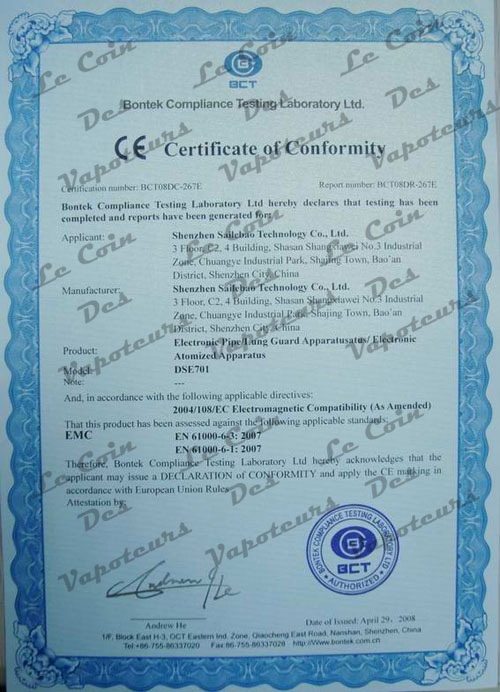 Certificat CE pour DSE701