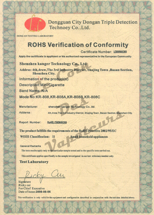 Certificat RoHS